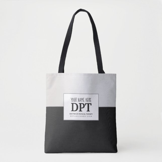 Physical Therapist DPT Customised Silver & Black Tote Bag (Front)