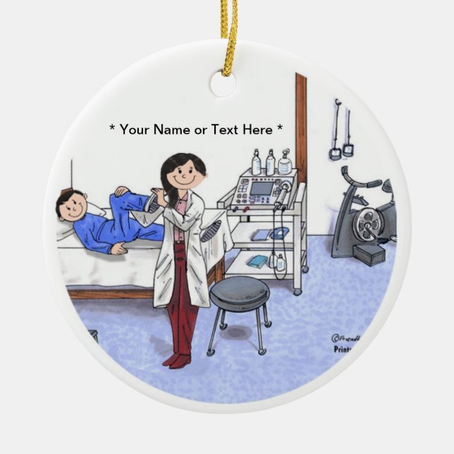 Physical Therapist, long black hair Ceramic Tree Decoration (Front)