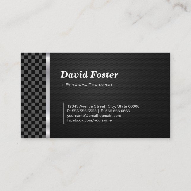 Physical Therapist Professional Black White Business Card (Front)