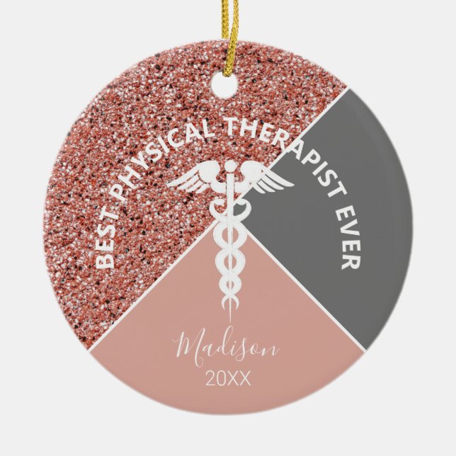 Physical Therapist Rose Gold Personalized Year Ceramic Tree Decoration (Front)