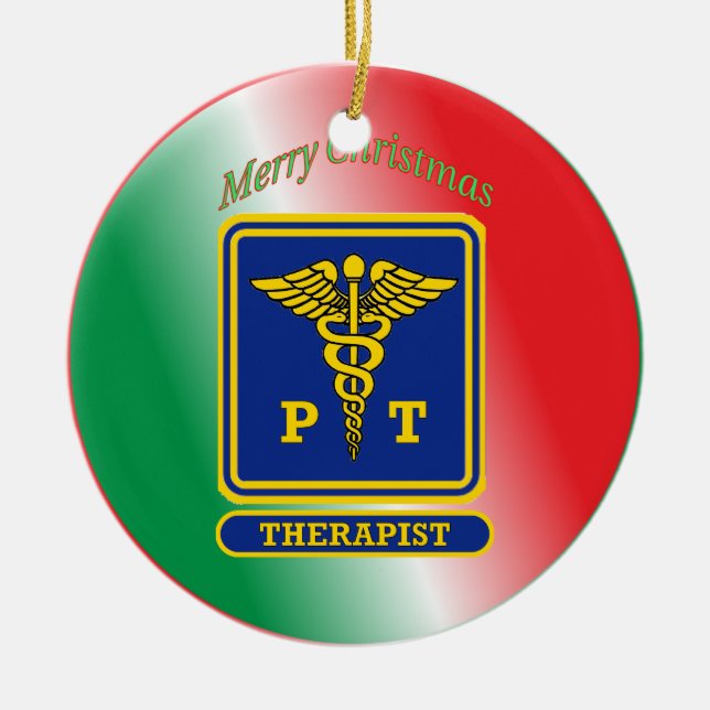 Physical Therapist Shield Custom Ceramic Tree Decoration (Front)