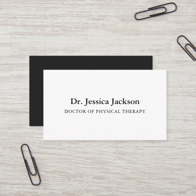 Physical Therapist Simple Classic Black and White Business Card (Front/Back In Situ)