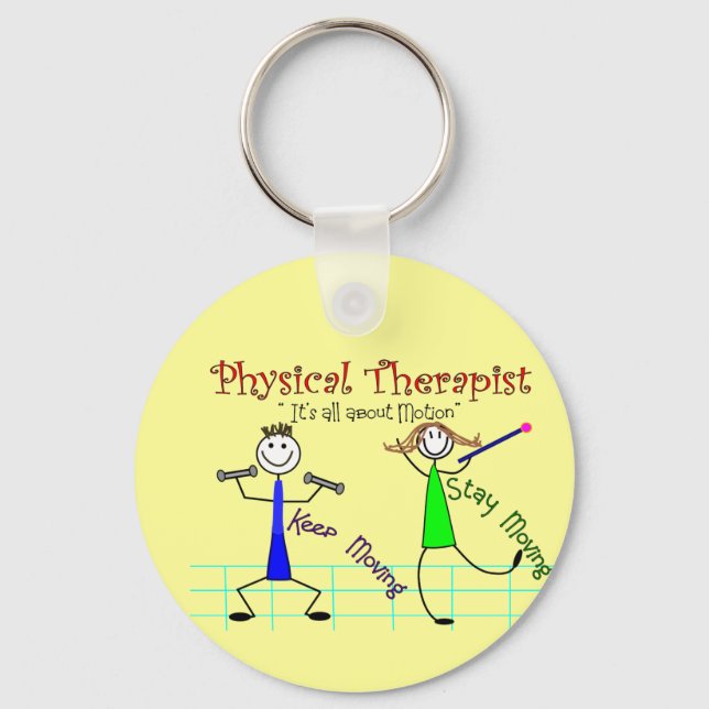 Physical Therapist Stick People "Keep Moving" Key Ring (Front)