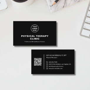 Physical Therapy Clinic Custom Logo QR Black Business Card