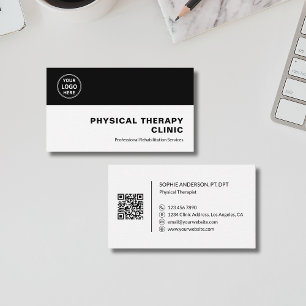 Physical Therapy Clinic Professional Logo QR Black Business Card