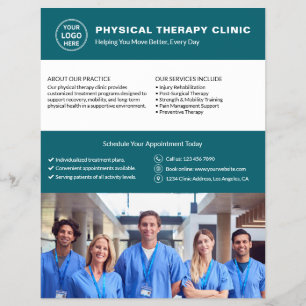 Physical Therapy Clinic Teal Logo Photo QR Flyer