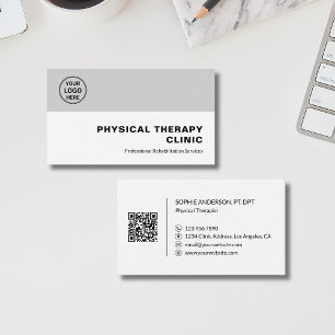 Physical Therapy Clinic White Gray Logo QR Business Card