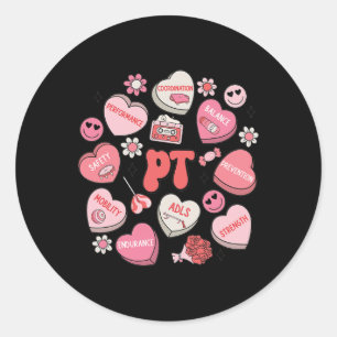 Physical Therapy Groovy Valentine's Day Heart Cand Classic Round Sticker