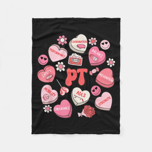 Physical Therapy Groovy Valentine's Day Heart Cand Fleece Blanket (Front)