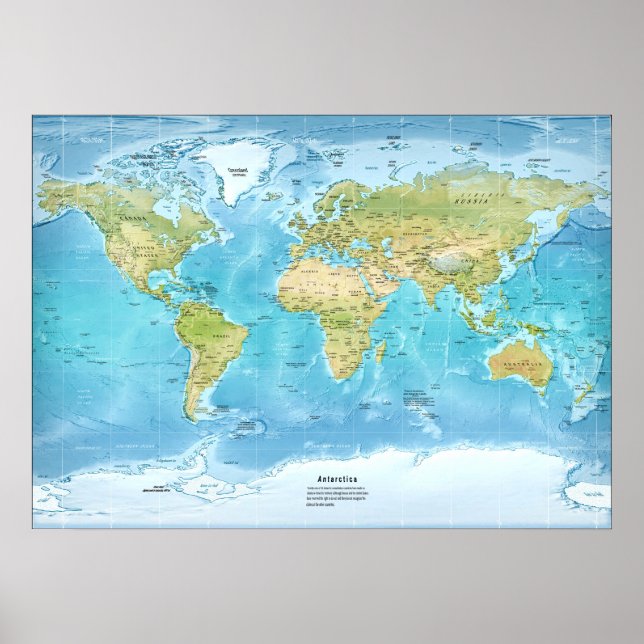 Physical World map miller projection Poster (Front)