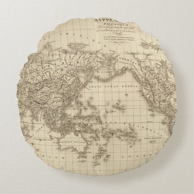 Physical world map round cushion (Front)