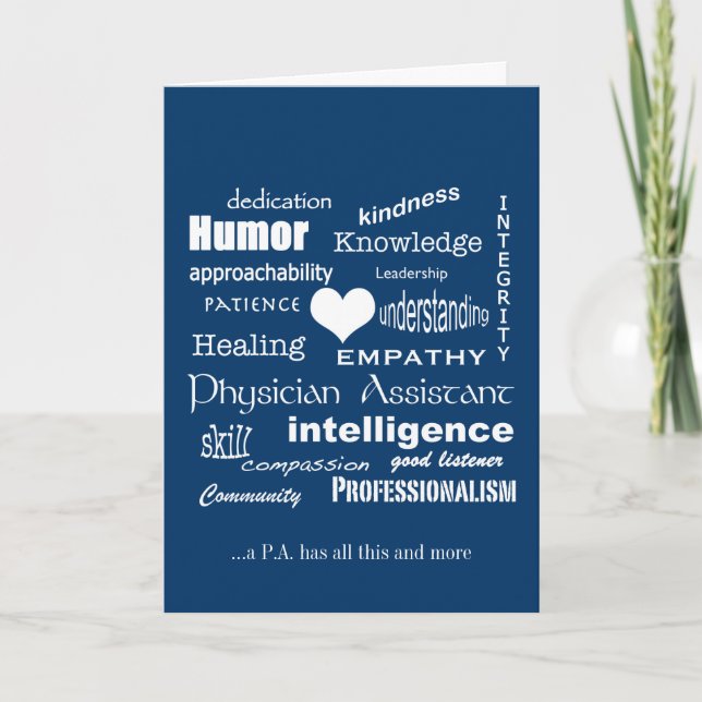 Physician Assistant Attributes/White Text on Blue Thank You Card (Front)