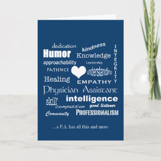 Physician Assistant Attributes/White Text on Blue Thank You Card