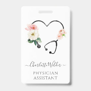 Physician Assistant Floral Stethoscope ID Badge
