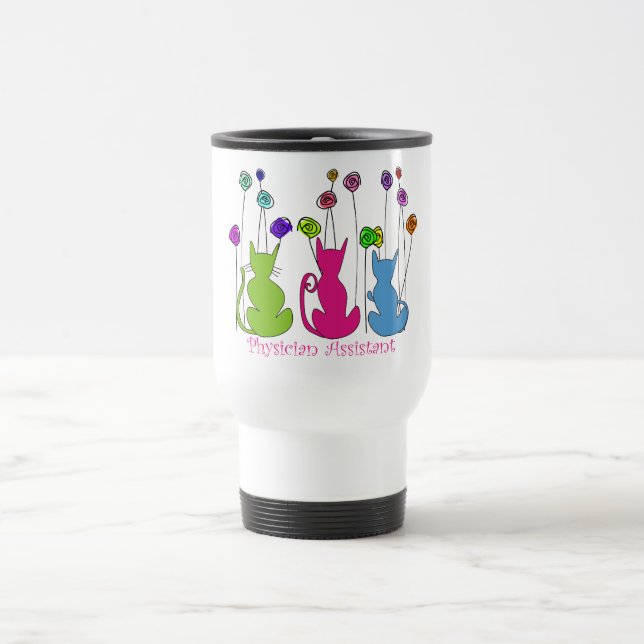 Physician Assistant Gifts Whimsical Cats Design Travel Mug (Center)