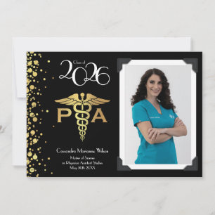 Physician Assistant PA Graduation Black Gold Invitation