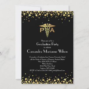 Physician Assistant PA Graduation Black Gold Invitation