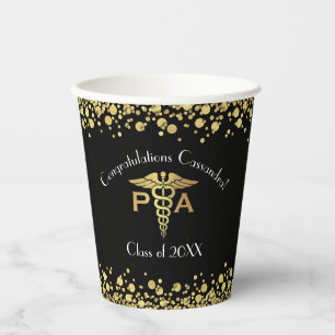 Physician Assistant PA Graduation Black Gold Paper Cups