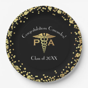 Physician Assistant PA Graduation Black Gold Paper Plate