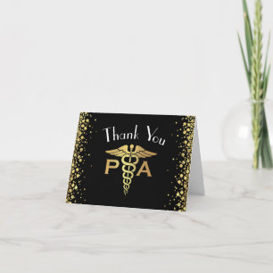 Physician Assistant PA Graduation Black Gold Thank You Card