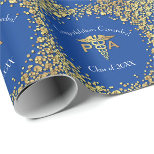 Physician Assistant PA Graduation Blue Gold Wrapping Paper