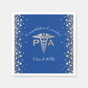 Physician Assistant PA Graduation Blue Silver Napkin