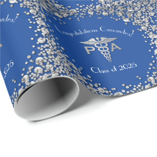 Physician Assistant PA Graduation Blue Silver Wrapping Paper