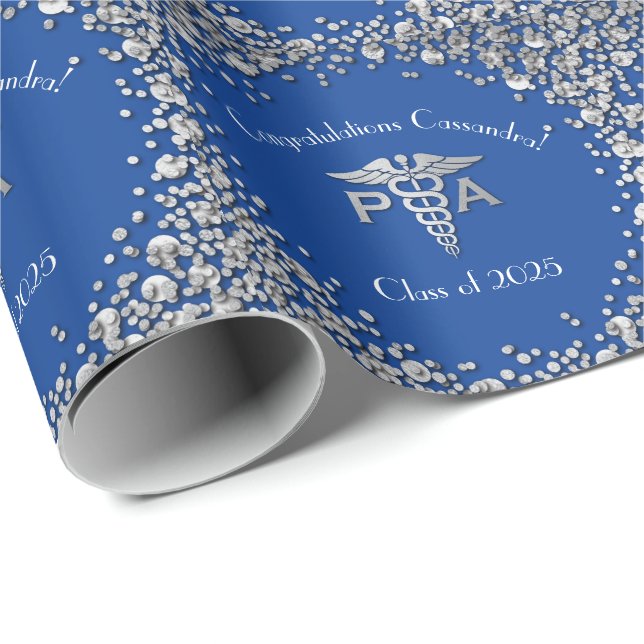 Physician Assistant PA Graduation Blue Silver Wrapping Paper (Roll Corner)