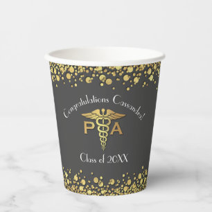 Physician Assistant PA Graduation Grey Gold Paper Cups