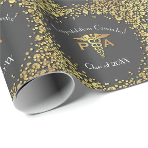 Physician Assistant PA Graduation Grey Gold Wrapping Paper