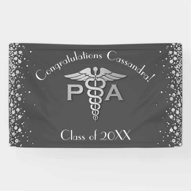 Physician Assistant PA Graduation Grey Silver Banner (Horizontal)