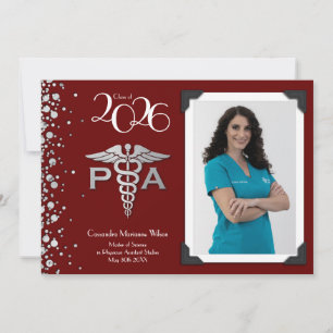 Physician Assistant PA Graduation Maroon Silver Invitation