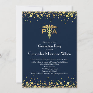 Physician Assistant PA Graduation Navy Blue Gold Invitation