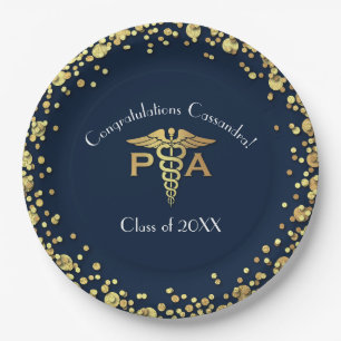 Physician Assistant PA Graduation Navy Blue Gold Paper Plate