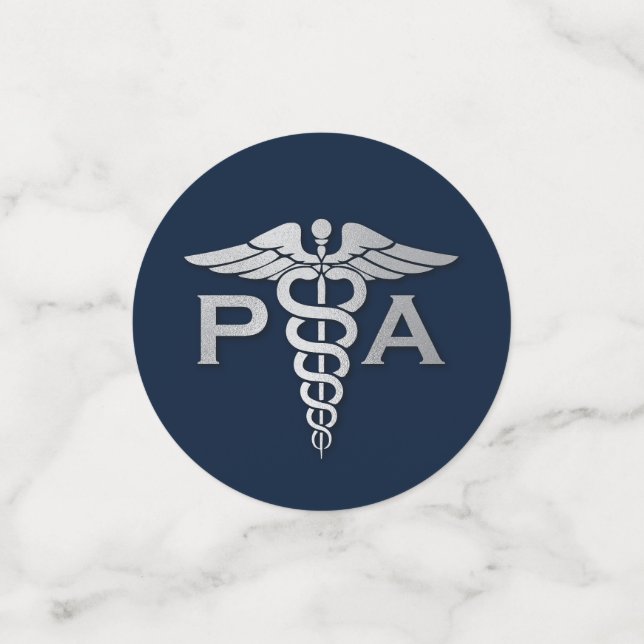 Physician Assistant PA Graduation Navy Blue Silver Confetti (Small Front)