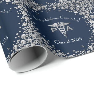 Physician Assistant PA Graduation Navy Blue Silver Wrapping Paper