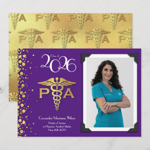 Physician Assistant PA Graduation Purple Gold Invitation