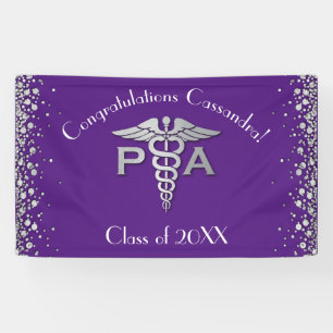 Physician Assistant PA Graduation Purple Silver Banner