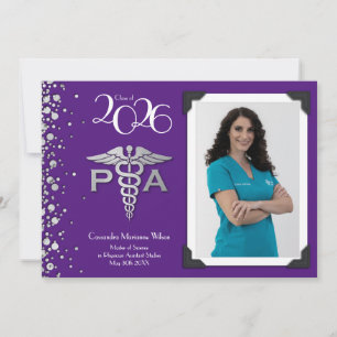 Physician Assistant PA Graduation Purple Silver Invitation