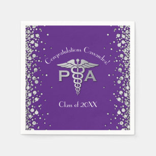 Physician Assistant PA Graduation Purple Silver Napkin