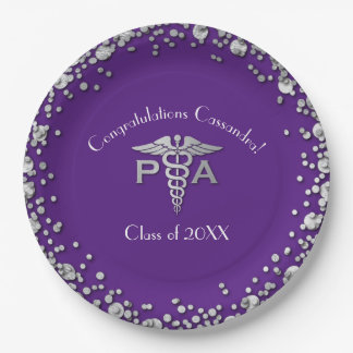 Physician Assistant PA Graduation Purple Silver Paper Plate