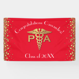 Physician Assistant PA Graduation Red Gold Banner