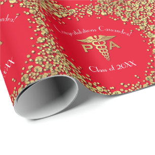 Physician Assistant PA Graduation Red Gold Wrapping Paper