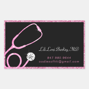 Physician Modern Pink Glitter Stethoscope Medical Rectangular Sticker