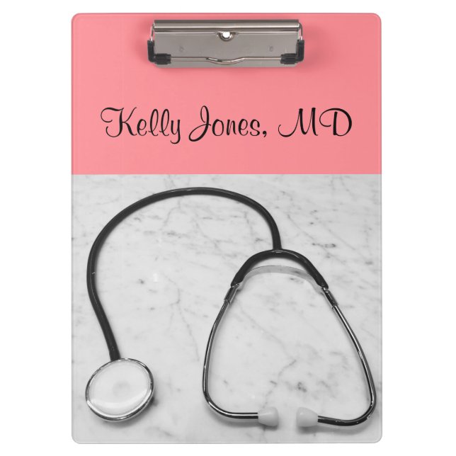 Physician Nurse Stethoscope Peach (Name) Clipboard (Front)