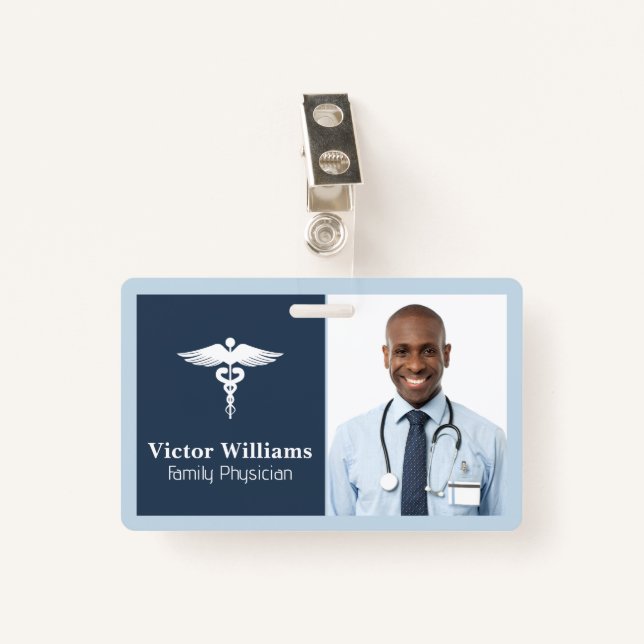 Physician Smiling | Medical Health Logo ID Badge (Front with Clip)