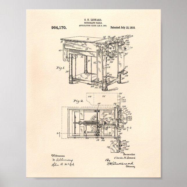 Physicians Table 1910 Patent Art Old Peper Poster (Front)