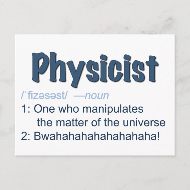 physicist definition postcard - blue & white (Front)