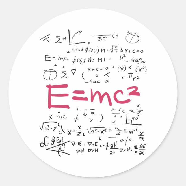 Physics and Math Formulas EMC2 Classic Round Sticker (Front)