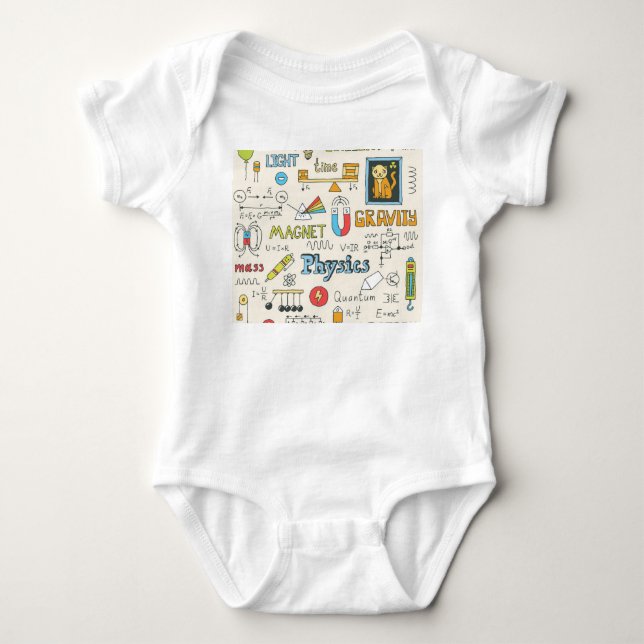 Physics concepts, hand-drawn vintage style. baby bodysuit (Front)